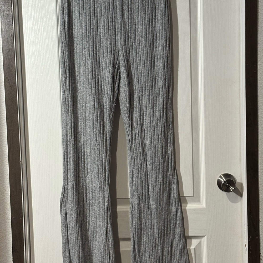SHEIN Gray Ribbed Wide Leg Pants
